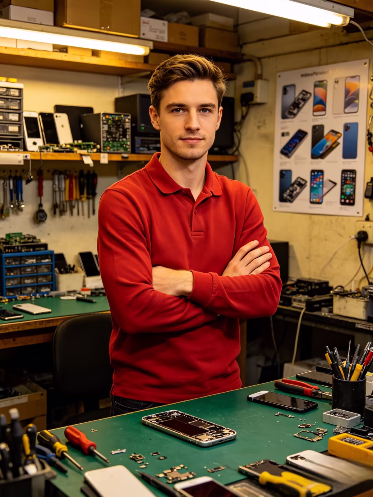 Tecnico en un taller de celulares